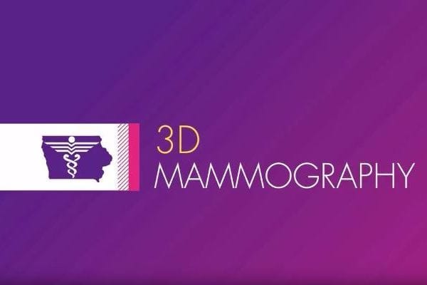 blue to purple graphic with the words "3d mammography" and the Iowa Clinic logo